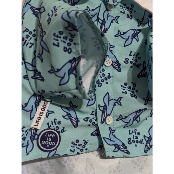 Life is Good Pet Small Dog Shirt Lightweight Button-Up Blue Shark Short Sleeve - Picture 5 of 6